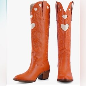 Orange with Hearts Western Boots